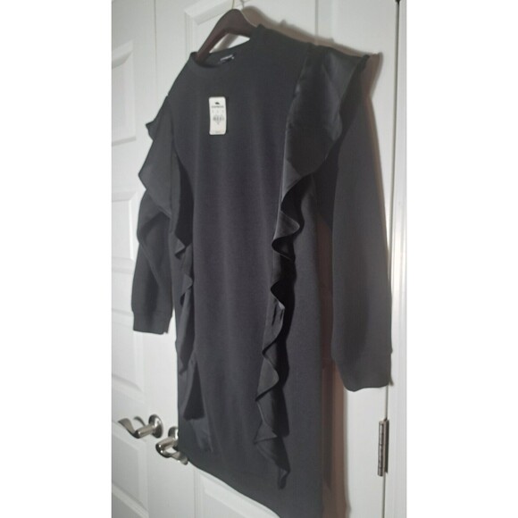 NWT Express Women's Black Ruffle Long Sleeve Sweatshirt Dress Tunic Size XS - Picture 4 of 12